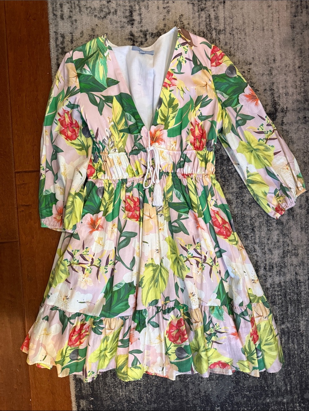 NWT ANTONIO MELANI Pink Floral Tie-Waist Asymmetrical Dress